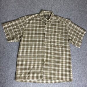 Vintage Saga Mens XXL Plaid Short Sleeve Button Up Shirt Brown Tan Made in USA